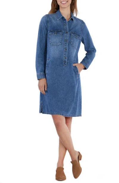 WASH LAB DENIM WASH LAB DENIM LONG SLEEVE DENIM SHIFT DRESS