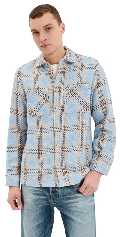 WAX LONDON EARL CHECK WHITING OVERSHIRT PALE BLUE/ECRU