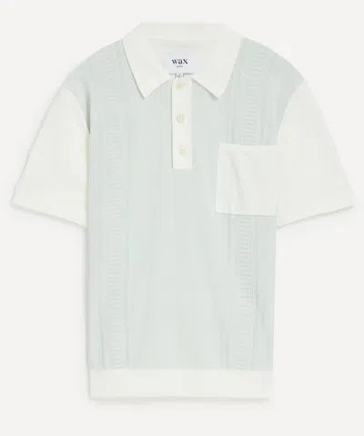 WAX LONDON WAX LONDON MENS TURIN BLUE-ECRU RETRO STRIPE KNITTED POLO