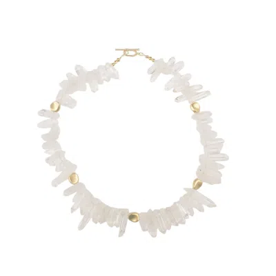 WAY TO CHIC WOMEN'S GOLD / WHITE NATURAL QUARTZ CRYSTALS NECKLACE WITH GOLD PLATED ACCENTS