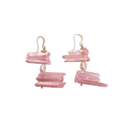 WAY TO CHIC WOMEN'S WHITE / PINK PINK CRYSTAL & FRESHWATER PEARL EARRINGS