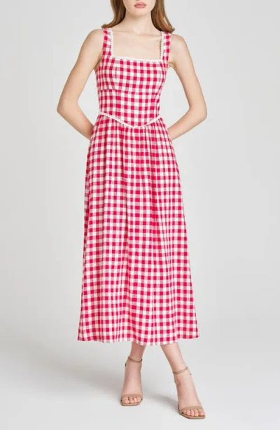 WAYF WAYF X STYLED BY COCO! GRACIE GINGHAM LINEN BLEND MIDI DRESS