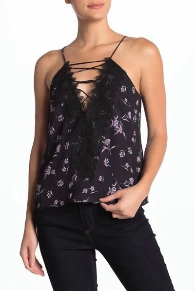 WAYF POSIE LACE FLORAL STRAPPY CAMI TOP IN BLACK