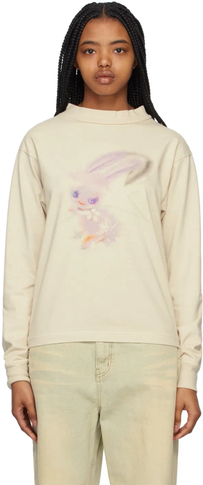 WE11 DONE BEIGE CREWNECK LONG SLEEVE T-SHIRT