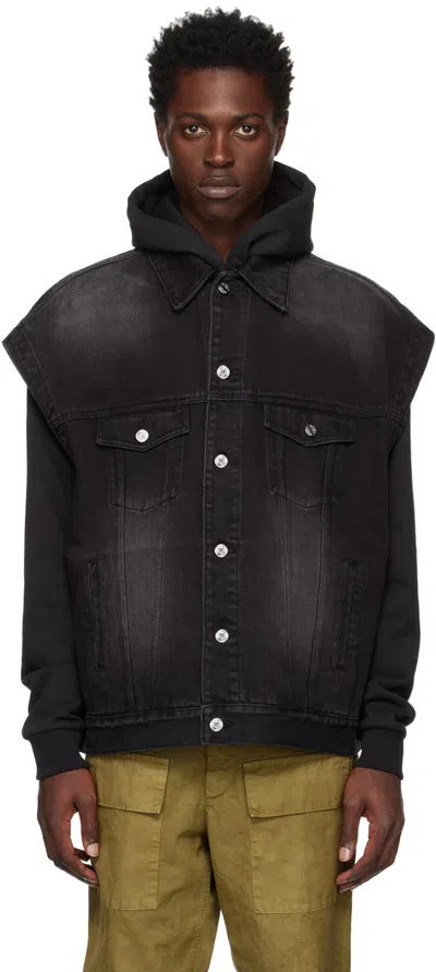 WE11 DONE BLACK OVERSIZED TRUCKER DENIM VEST