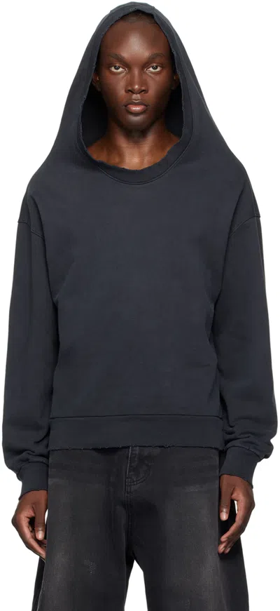 WE11 DONE BLACK WIDE NECK HOODIE