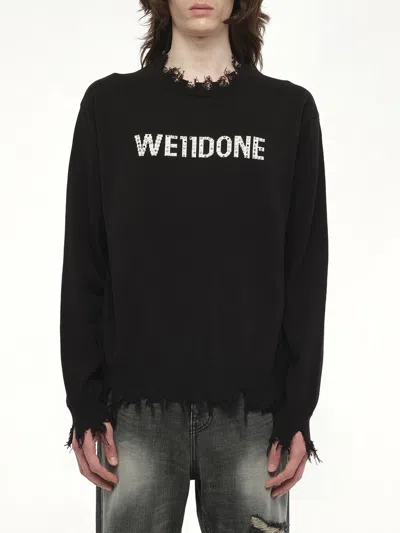 WE11 DONE GRUNGE RHINESTONE LOGO SWEATER