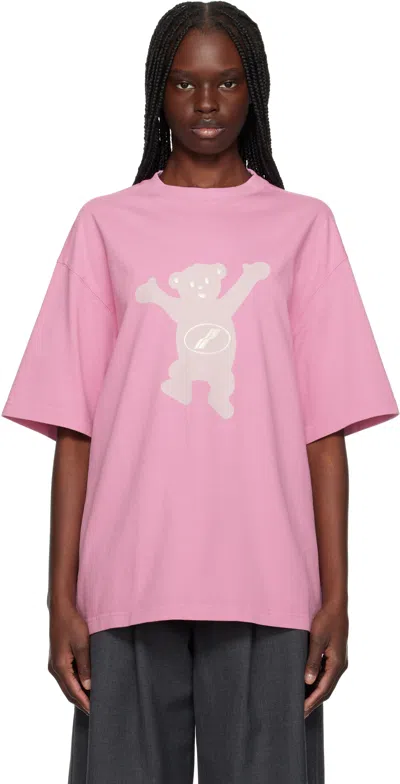 WE11 DONE PINK TEDDY LOGO T-SHIRT