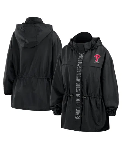 WEAR BY ERIN ANDREWS WOMEN'S BLACK PHILADELPHIA PHILLIES FULL-ZIP WINDBREAKER HOODIE JACKET
