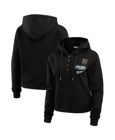 WEAR BY ERIN ANDREWS WOMEN'S BLACK VEGAS GOLDEN KNIGHTS WAFFLE-KNIT PULLOVER HOODIE