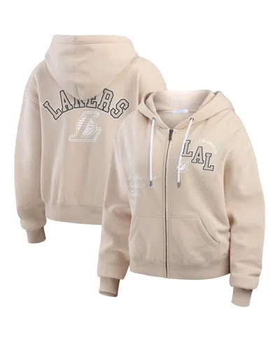 WEAR BY ERIN ANDREWS WOMEN'S CREAM LOS ANGELES LAKERS PLUS SIZE TONAL FELT PATCH FULL-ZIP HOODIE