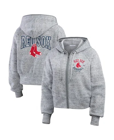WEAR BY ERIN ANDREWS WOMEN'S HEATHER GRAY BOSTON RED SOX SPECKLED FLEECE CROPPED FULL-ZIP HOODIE
