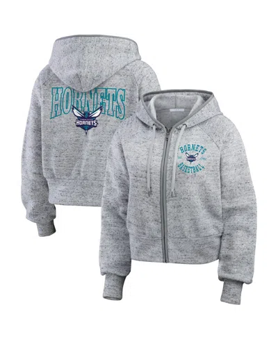 WEAR BY ERIN ANDREWS WOMEN'S HEATHER GRAY CHARLOTTE HORNETS SPECKLED RADIATOR FULL-ZIP HOODIE