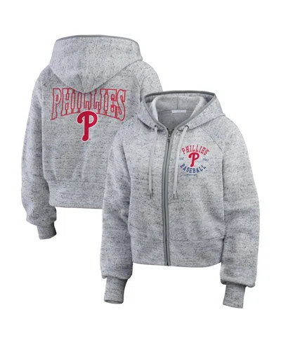 WEAR BY ERIN ANDREWS WOMEN'S HEATHER GRAY PHILADELPHIA PHILLIES SPECKLED FLEECE CROPPED FULL-ZIP HOODIE
