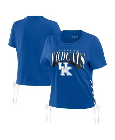 WEAR BY ERIN ANDREWS WOMEN'S ROYAL KENTUCKY WILDCATS SIDE LACE-UP MODEST CROP T-SHIRT
