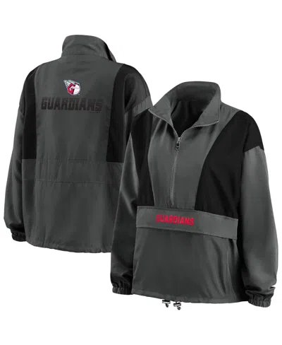 WEAR BY ERIN ANDREWS WOMEN'S WEAR BY ERIN ANDREWS CHARCOAL CLEVELAND GUARDIANS PACKABLE HALF-ZIP JACKET