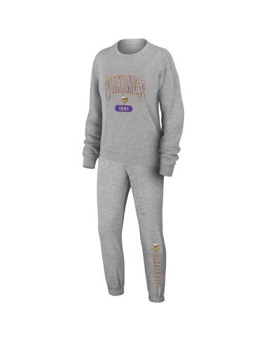 WEAR BY ERIN ANDREWS WOMEN'S WEAR BY ERIN ANDREWS HEATHER GRAY MINNESOTA VIKINGS KNIT LONG SLEEVE TRI-BLEND T-SHIRT AND P