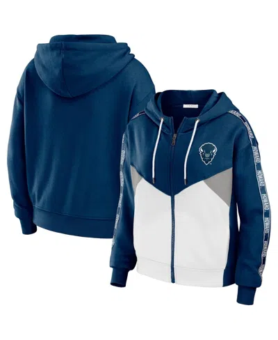 WEAR BY ERIN ANDREWS WOMEN'S WEAR BY ERIN ANDREWS NAVY HOWARD BISON COLORBLOCK FULL-ZIP HOODIE JACKET