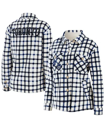 WEAR BY ERIN ANDREWS WOMEN'S WEAR BY ERIN ANDREWS OATMEAL TORONTO MAPLE LEAFS PLAID BUTTON-UP SHIRT JACKET