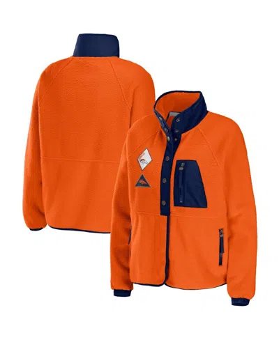 WEAR BY ERIN ANDREWS WOMEN'S WEAR BY ERIN ANDREWS ORANGE DENVER BRONCOS POLAR FLEECE RAGLAN FULL-SNAP JACKET