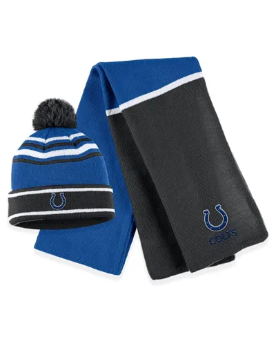 WEAR BY ERIN ANDREWS WOMEN'S WEAR BY ERIN ANDREWS ROYAL INDIANAPOLIS COLTS COLORBLOCK CUFFED KNIT HAT WITH POM AND SCARF 