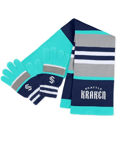 WEAR BY ERIN ANDREWS WOMEN'S WEAR BY ERIN ANDREWS SEATTLE KRAKEN STRIPE GLOVE AND SCARF SET