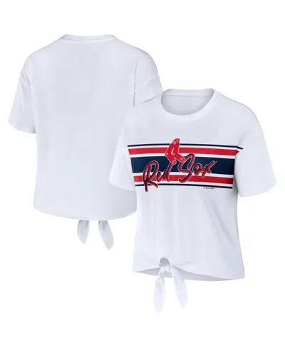 WEAR BY ERIN ANDREWS WOMEN'S WEAR BY ERIN ANDREWS WHITE BOSTON RED SOX FRONT TIE T-SHIRT