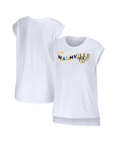 WEAR BY ERIN ANDREWS WOMEN'S WEAR BY ERIN ANDREWS WHITE NASHVILLE PREDATORS GREETINGS FROM MUSCLE T-SHIRT