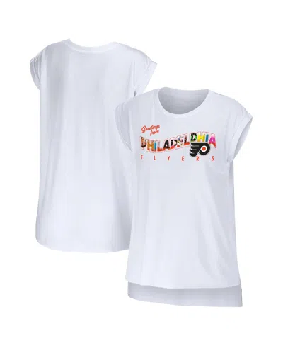 WEAR BY ERIN ANDREWS WOMEN'S WEAR BY ERIN ANDREWS WHITE PHILADELPHIA FLYERS GREETINGS FROM MUSCLE T-SHIRT