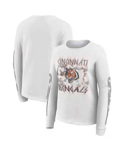 WEAR BY ERIN ANDREWS WOMEN'S WHITE CINCINNATI BENGALS GRAPHIC WAFFLE LONG-SLEEVE T-SHIRT