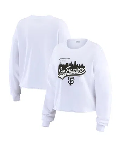 WEAR BY ERIN ANDREWS WOMEN'S WHITE SAN FRANCISCO GIANTS DOMESTIC POSTCARD LONG SLEEVE T-SHIRT