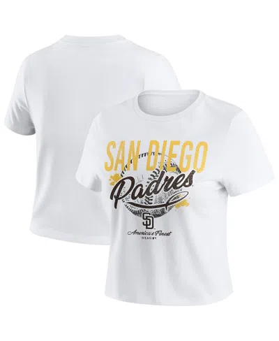 WEAR BY ERIN ANDREWS WOMEN'SÂ WHITE SAN DIEGO PADRES DISTRESSED CROPPED BABY T-SHIRT