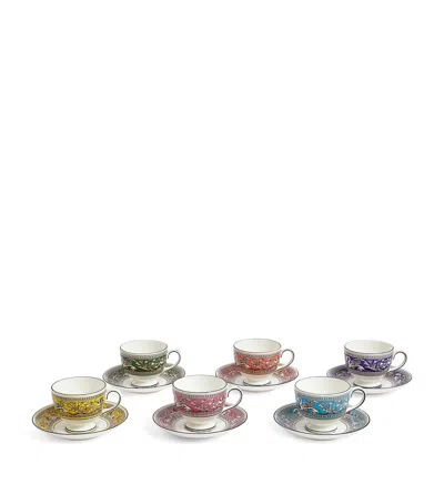 WEDGWOOD SET OF 6 FLORENTINE TEACUPS & SAUCERS