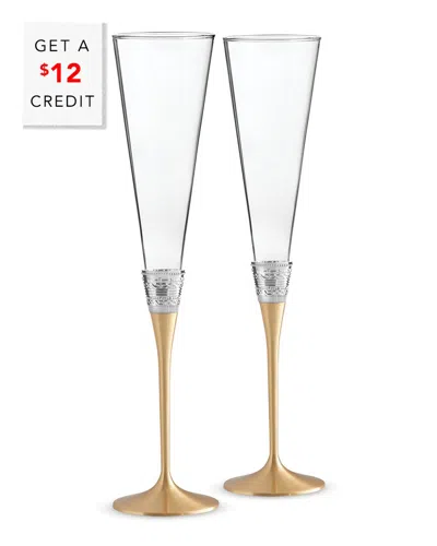 WEDGWOOD VERA WANG FOR WEDGWOOD WITH LOVE GOLD TOASTING FLUTE PAIR WITH $14 CREDIT