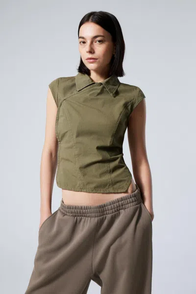 WEEKDAY CAP-SLEEVED ASYMMETRIC RIPSTOP TOP