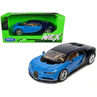 WELLY BUGATTI CHIRON BLUE & DARK BLUE TWO-TONE NEX MODELS SERIES 1-24 DIECAST MODEL CAR