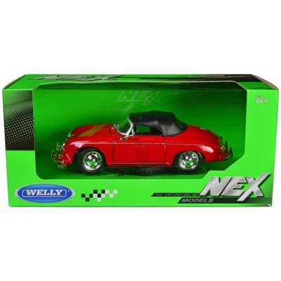WELLY PORSCHE 356A SPEEDSTER WITH SOFT TOP NEX MODELS SERIES 1-24 SCALE DIECAST MODEL CAR RED & BLACK