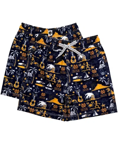 WES & WILLY BIG BOYS AND GIRLS NAVY NOTRE DAME FIGHTING IRISH LUAU SWIM TRUNKS