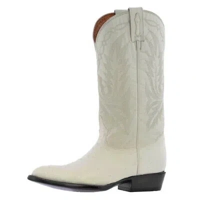 WESTERN MENS OFF WHITE WESTERN COWBOY BOOTS OSTRICH QUILL SKIN LEATHER J TOE BOTAS