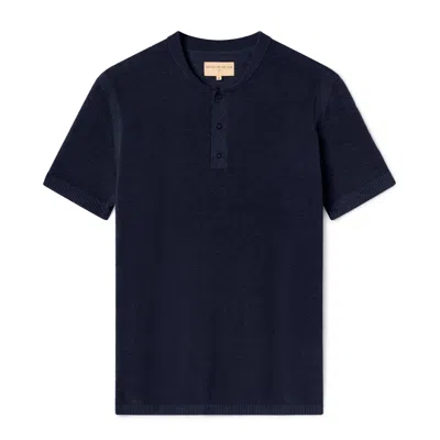 WESTON JON BOUCHER MEN'S SS MANDARIN COLLAR SLIM FIT KNIT HENLEY - MIDNIGHT BLUE