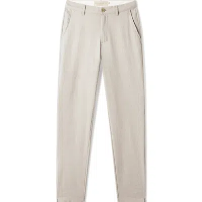 WESTON JON BOUCHER MEN'S WHITE HAVANA COMFORT LINEN SLIM PANTS - SAND PEBBLE - TWENTY-NINE INSEAM LENGTH