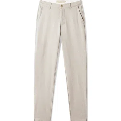 WESTON JON BOUCHER MEN'S WHITE HAVANA COMFORT LINEN SLIM PANTS - SAND PEBBLE - THIRTY-ONE INSEAM LENGTH