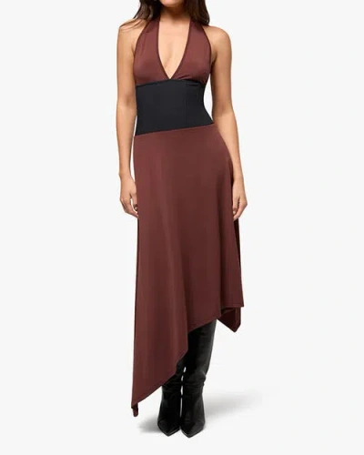 WEWOREWHAT WEWOREWHAT CORSET HALTER ASYMMETRICAL MIDI DRESS