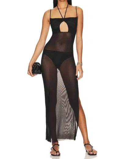 WEWOREWHAT MESH SEE THROUGH HALTER NECK MAXI DRESS IN BLACK