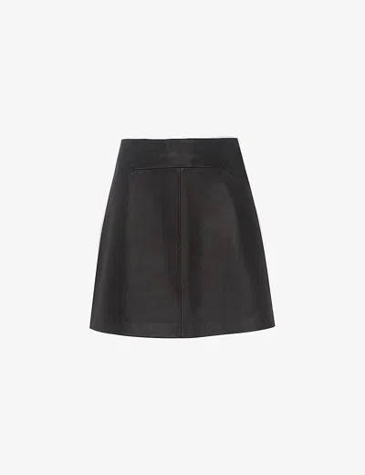 WHISTLES WOMENS BLACK A-LINE LEATHER MINI SKIRT