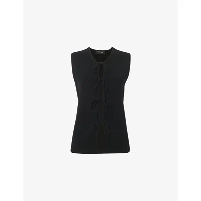 WHISTLES WOMENS BLACK TIE-FRONT SLEEVELESS STRETCH-KNIT TANK TOP XS