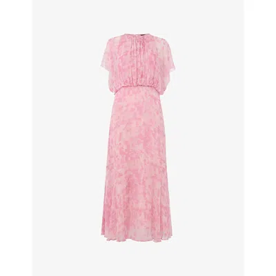 WHISTLES WOMENS MULTI-COLOURED DASHED BRUSH MARKS GATHERED WOVEN MIDI DRESS