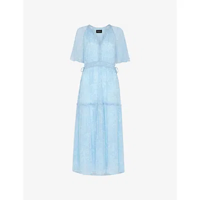 WHISTLES WOMENS MULTI-COLOURED GATHERED LEAVES PRINT WOVEN MIDI DRESS