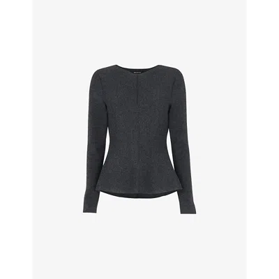 WHISTLES WOMENS GREY PEPLUM-HEM SLIM-FIT STRETCH COTTON-BLEND TOP
