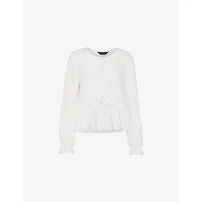 WHISTLES WOMENS WHITE BUTTON-DOWN PEPLUM-HEM COTTON BLOUSE